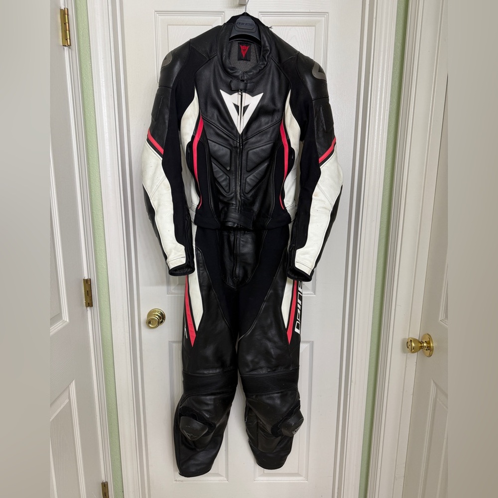 Dianese Black/White/Pink Leather motorcycle suit